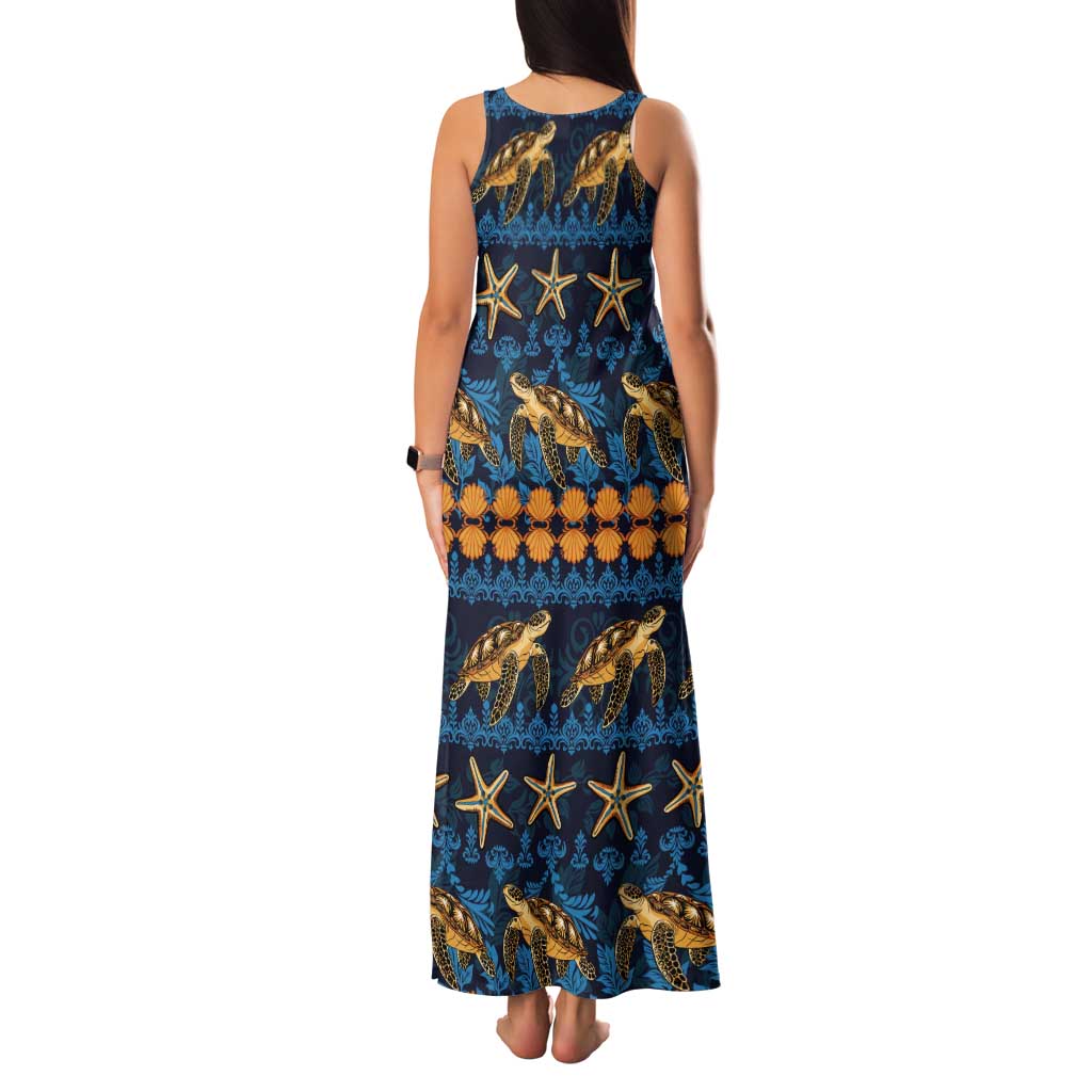 Hawaii Turtles Starfish Unique Pattern Tank Maxi Dress - Polynesian Pride