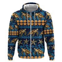 Hawaii Turtles Starfish Unique Pattern Zip Hoodie - Polynesian Pride
