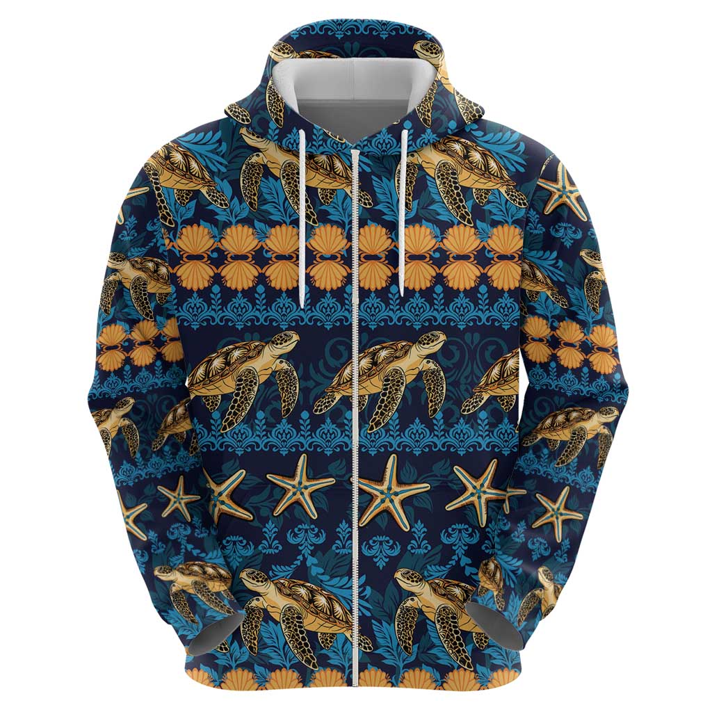Hawaii Turtles Starfish Unique Pattern Zip Hoodie - Polynesian Pride