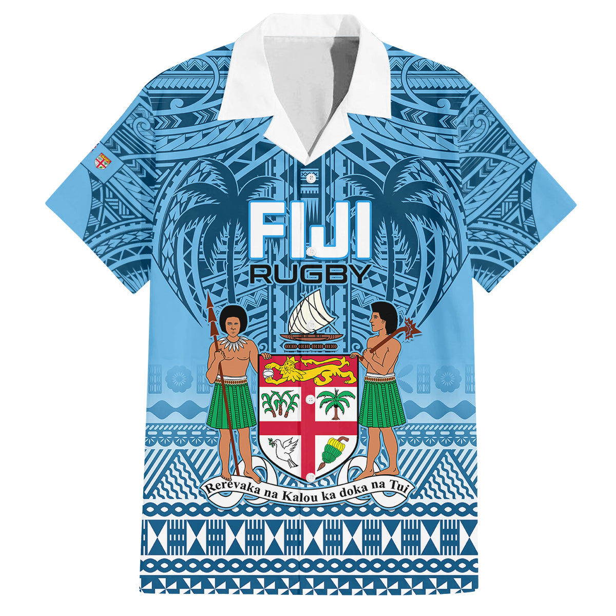 Fiji Rugby Family Matching Puletasi Dress and Hawaiian Shirt Fijian Go 2023 World Cup LT01 Dad's Shirt - Short Sleeve Blue - Polynesian Pride