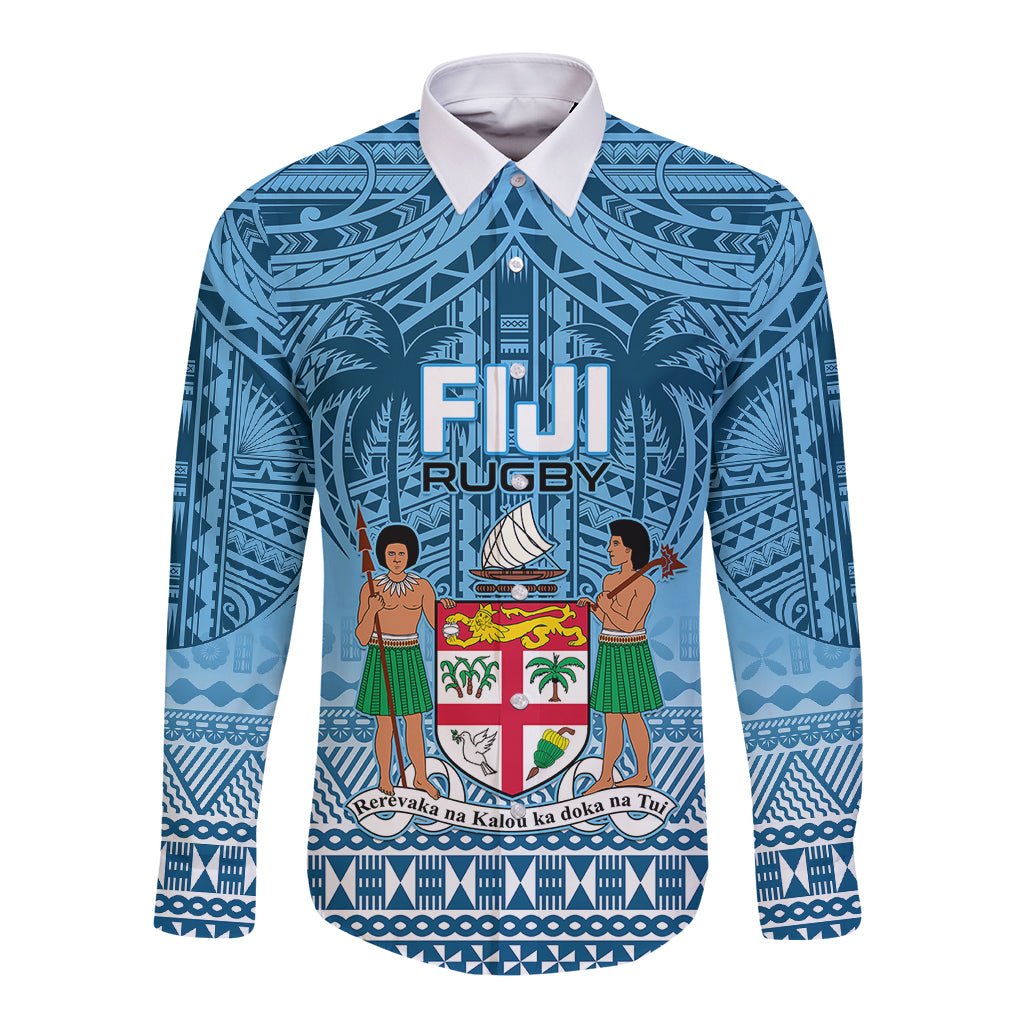 Fiji Rugby Long Sleeve Button Shirt Fijian Go 2023 World Cup LT01 Unisex Blue - Polynesian Pride