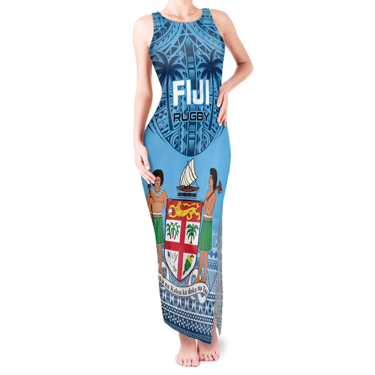 Fiji Rugby Tank Maxi Dress Fijian Go 2023 World Cup LT01 Women Blue - Polynesian Pride