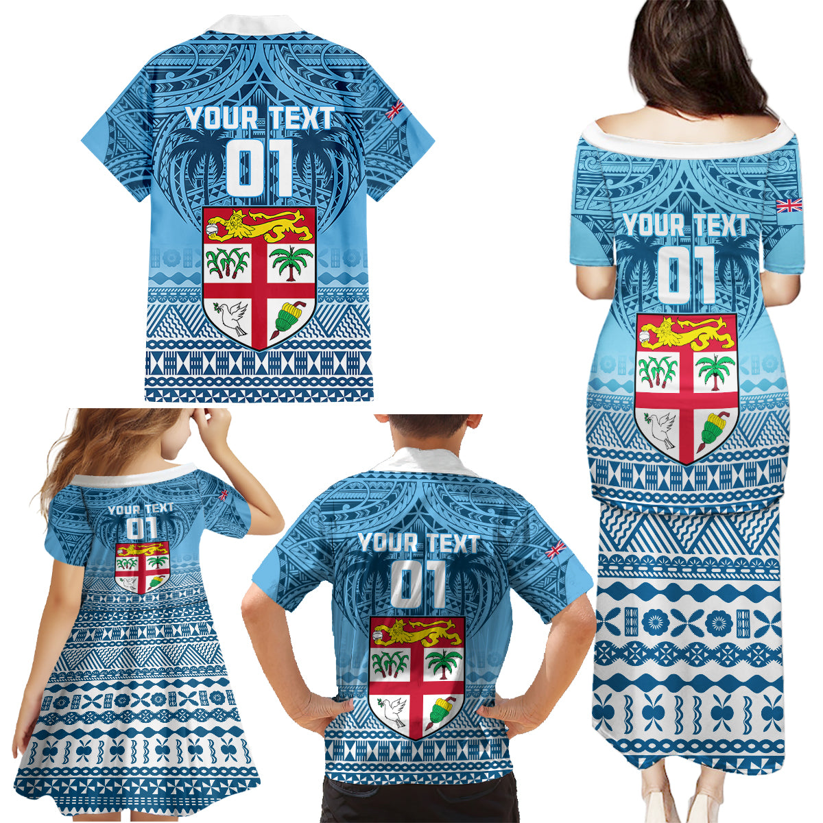Custom Fiji Rugby Family Matching Puletasi Dress and Hawaiian Shirt Fijian Go 2023 World Cup LT01 - Polynesian Pride