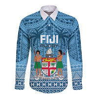 Custom Fiji Rugby Long Sleeve Button Shirt Fijian Go 2023 World Cup LT01 Unisex Blue - Polynesian Pride