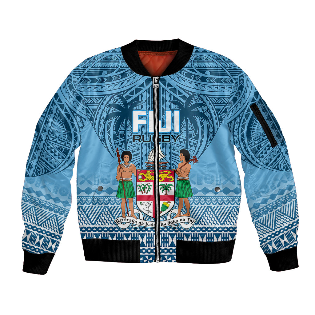 Custom Fiji Rugby Sleeve Zip Bomber Jacket Fijian Go 2023 World Cup LT01 Unisex Blue - Polynesian Pride
