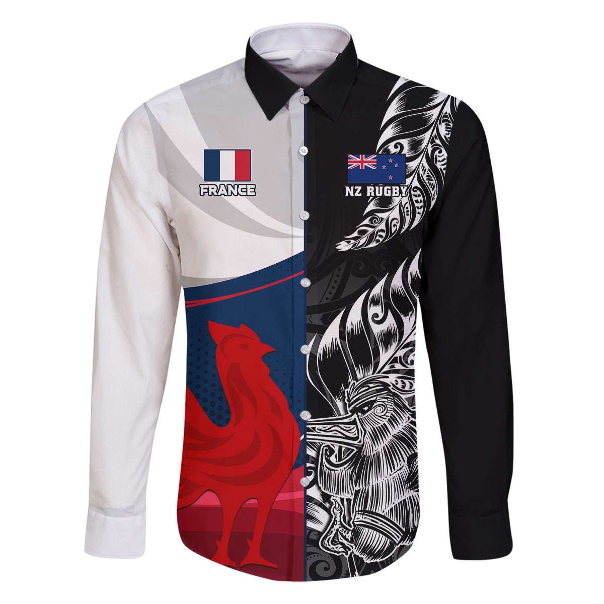 custom-new-zealand-and-france-rugby-family-matching-long-sleeve-bodycon-dress-and-hawaiian-shirt-xv-de-france-kiwi-silver-fern-2023-world-cup