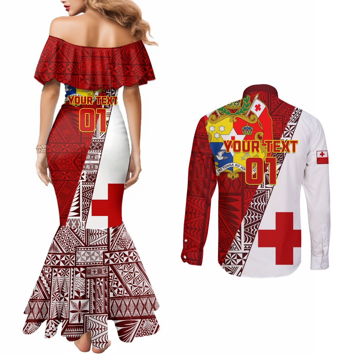 Custom Tonga Rugby Couples Matching Mermaid Dress and Long Sleeve Button Shirts Tongan Go 2023 World Cup LT01 - Polynesian Pride