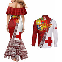 Custom Tonga Rugby Couples Matching Mermaid Dress and Long Sleeve Button Shirts Tongan Go 2023 World Cup LT01 - Polynesian Pride