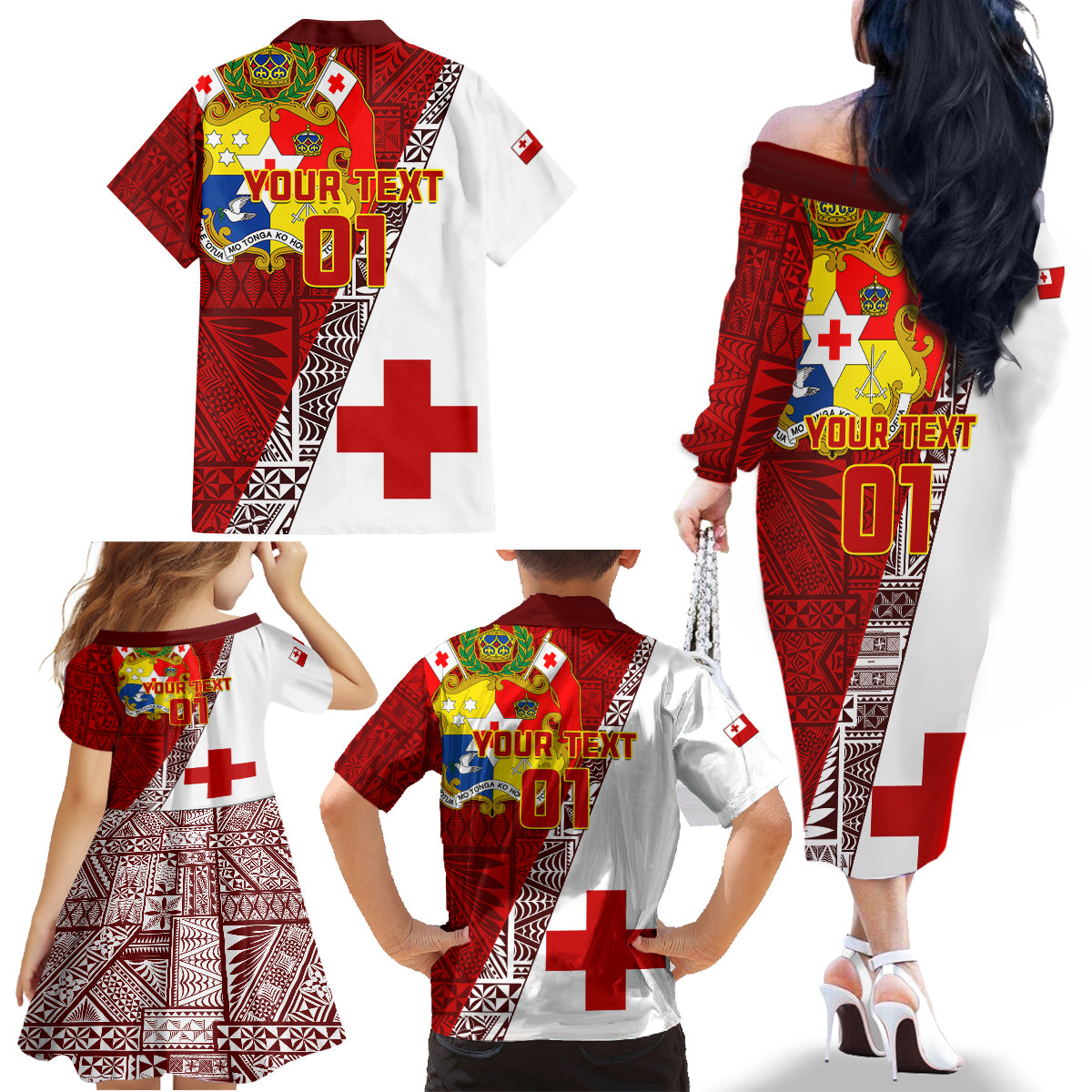 Custom Tonga Rugby Family Matching Off Shoulder Long Sleeve Dress and Hawaiian Shirt Tongan Go 2023 World Cup LT01 - Polynesian Pride