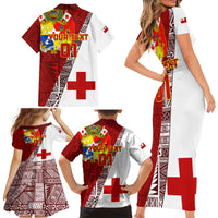 Custom Tonga Rugby Family Matching Short Sleeve Bodycon Dress and Hawaiian Shirt Tongan Go 2023 World Cup LT01 - Polynesian Pride