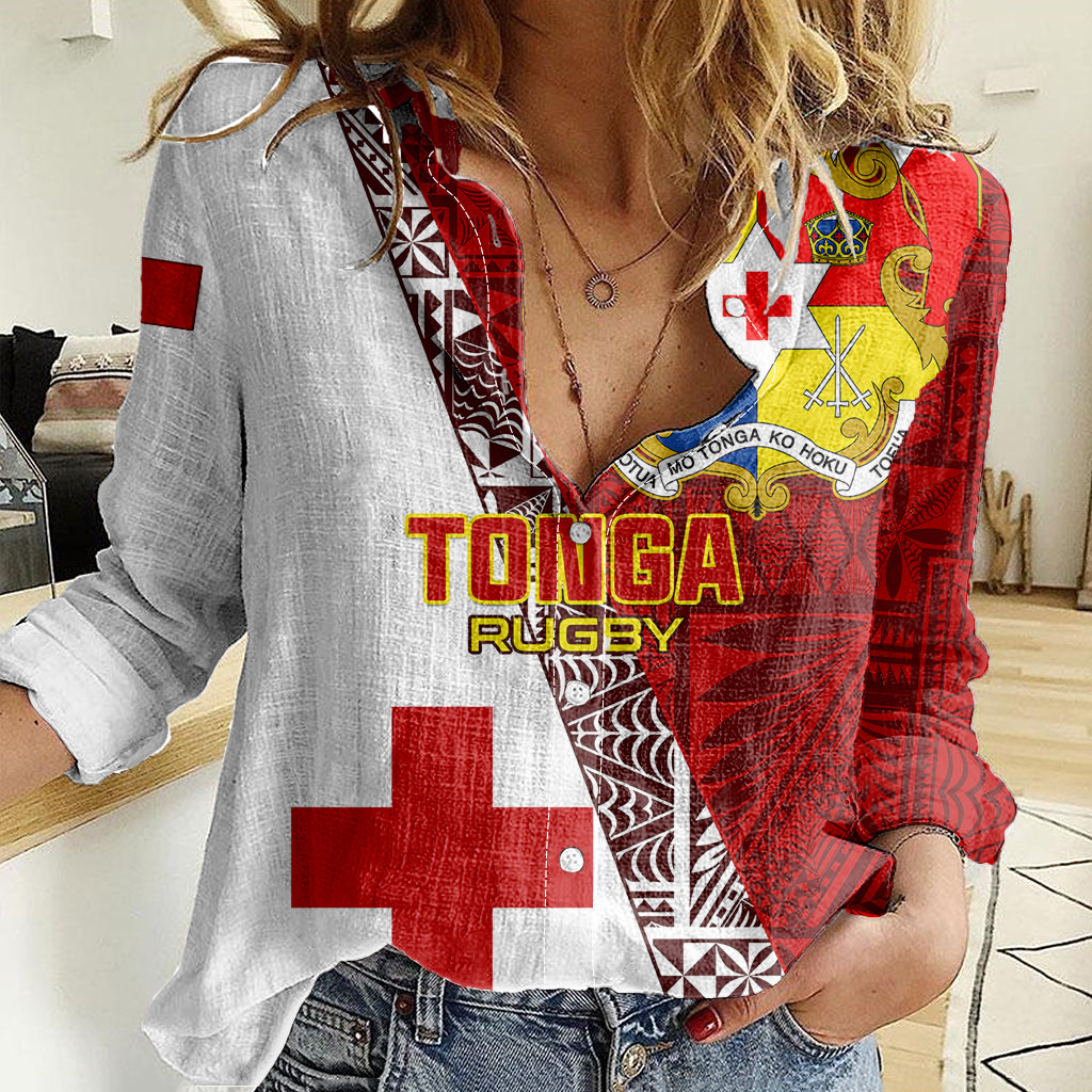 Custom Tonga Rugby Women Casual Shirt Tongan Go 2023 World Cup LT01 Female Red - Polynesian Pride
