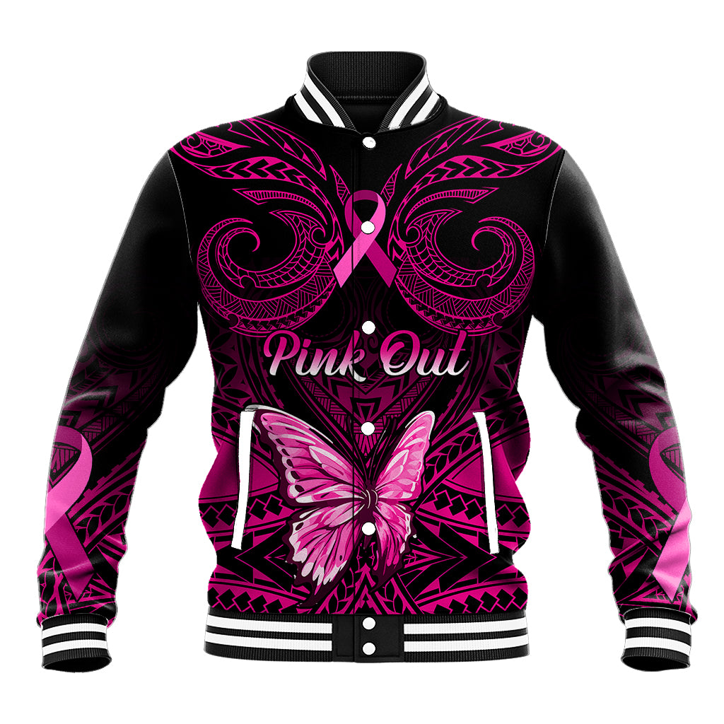 Personalised Pink Out Baseball Jacket Breast Cancer Awareness Polynesian Pattern Black Version LT01 Unisex Black - Polynesian Pride