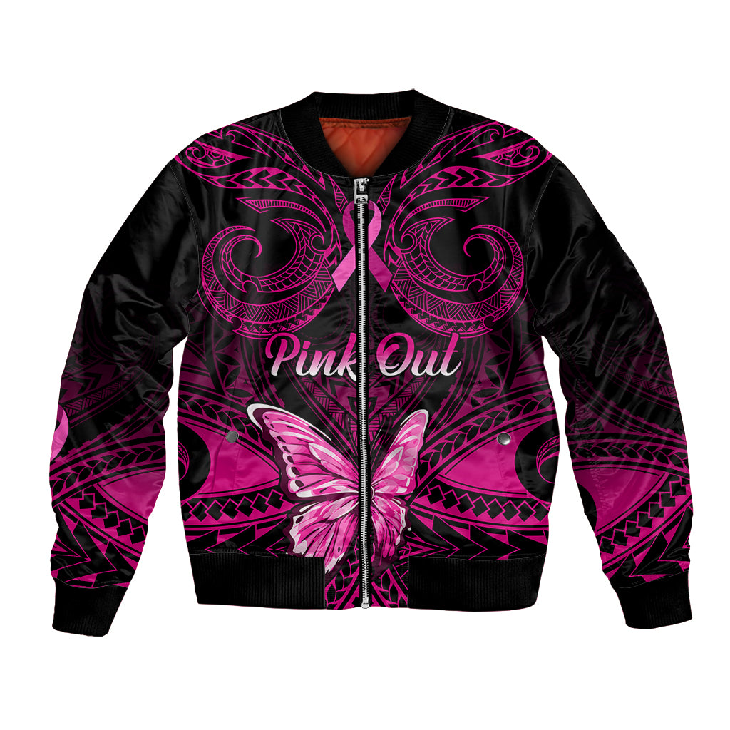 Personalised Pink Out Bomber Jacket Breast Cancer Awareness Polynesian Pattern Black Version LT01 Unisex Black - Polynesian Pride