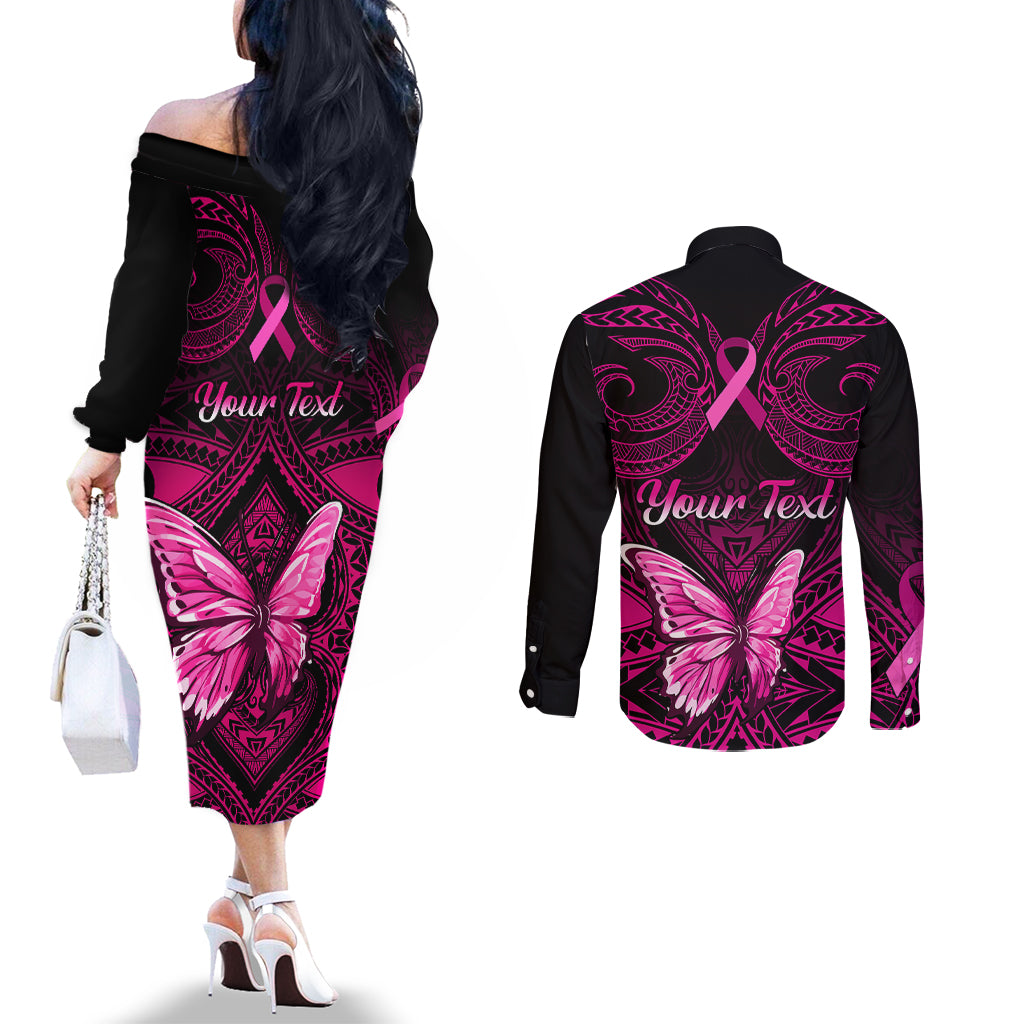 personalised-pink-out-couples-matching-off-the-shoulder-long-sleeve-dress-and-long-sleeve-button-shirts-breast-cancer-awareness-polynesian-pattern-black-version