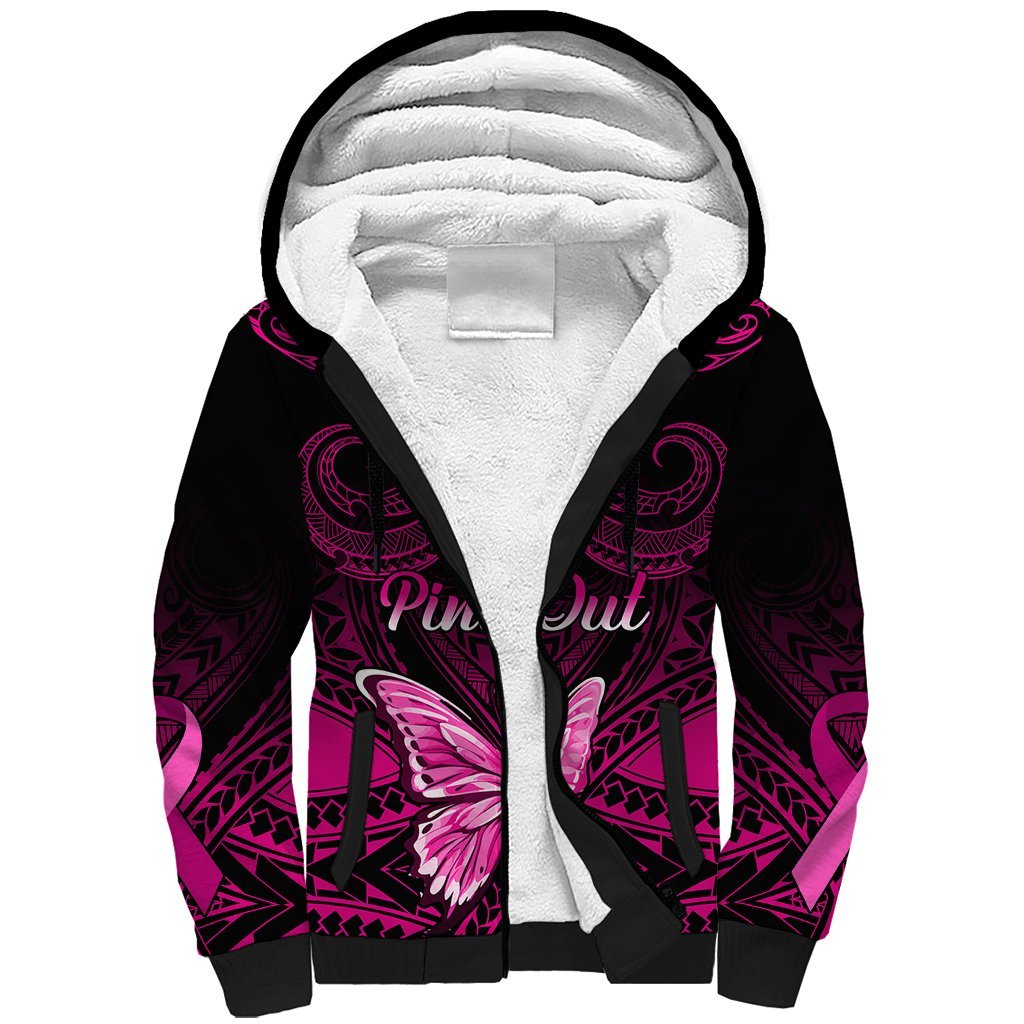 Personalised Pink Out Sherpa Hoodie Breast Cancer Awareness Polynesian Pattern Black Version LT01 Unisex Black - Polynesian Pride