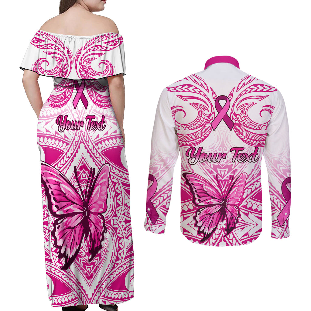 personalised-pink-out-couples-matching-off-shoulder-maxi-dress-and-long-sleeve-button-shirts-breast-cancer-awareness-polynesian-pattern-white-version
