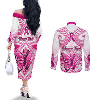 personalised-pink-out-couples-matching-off-the-shoulder-long-sleeve-dress-and-long-sleeve-button-shirts-breast-cancer-awareness-polynesian-pattern-white-version