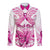 Personalised Pink Out Long Sleeve Button Shirt Breast Cancer Awareness Polynesian Pattern White Version LT01 Unisex White - Polynesian Pride