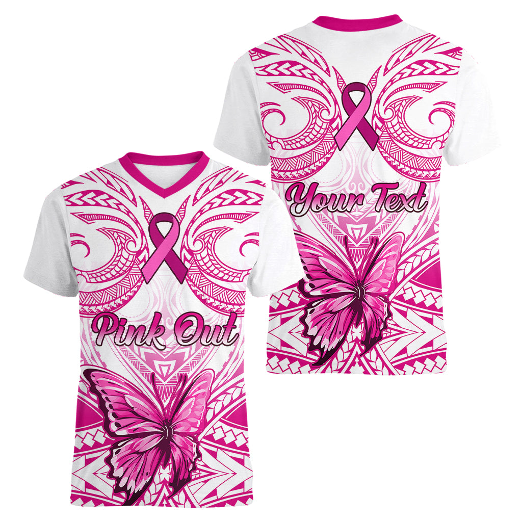 personalised-pink-out-women-v-neck-t-shirt-breast-cancer-awareness-polynesian-pattern-white-version