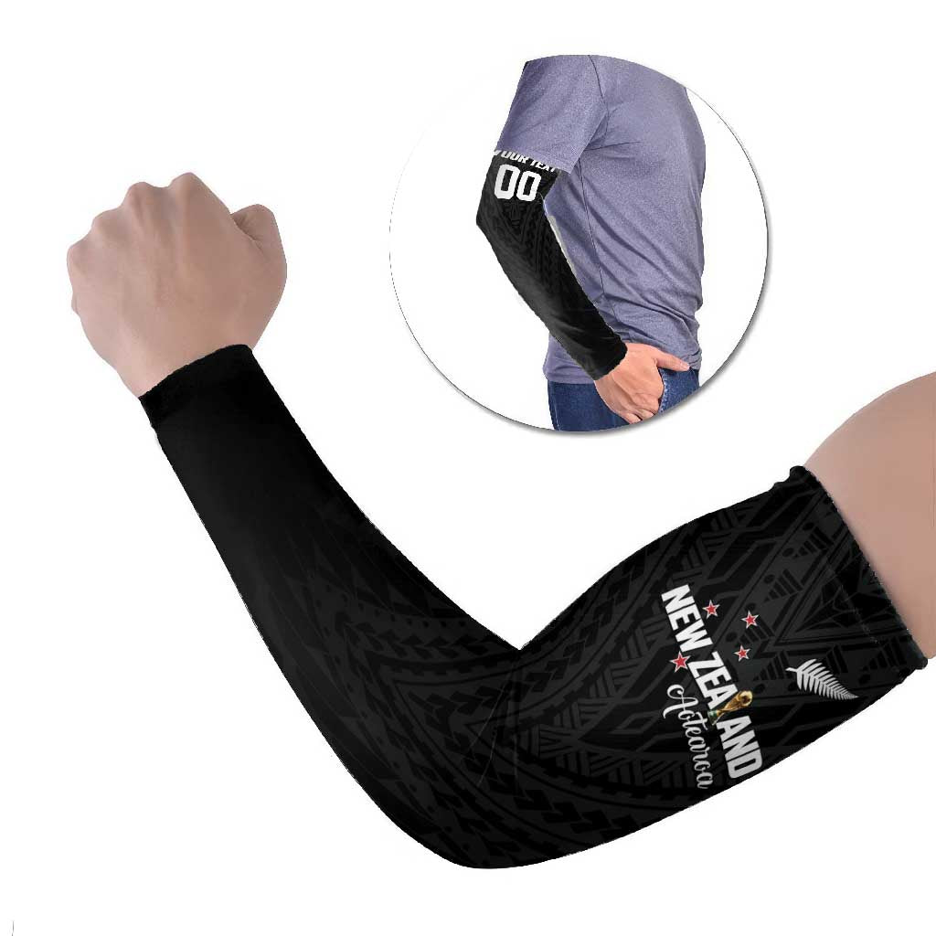 Custom Football New Zealand Arm Sleeves Aotearoa United Black Version LT01 Set of 2 Black - Polynesian Pride