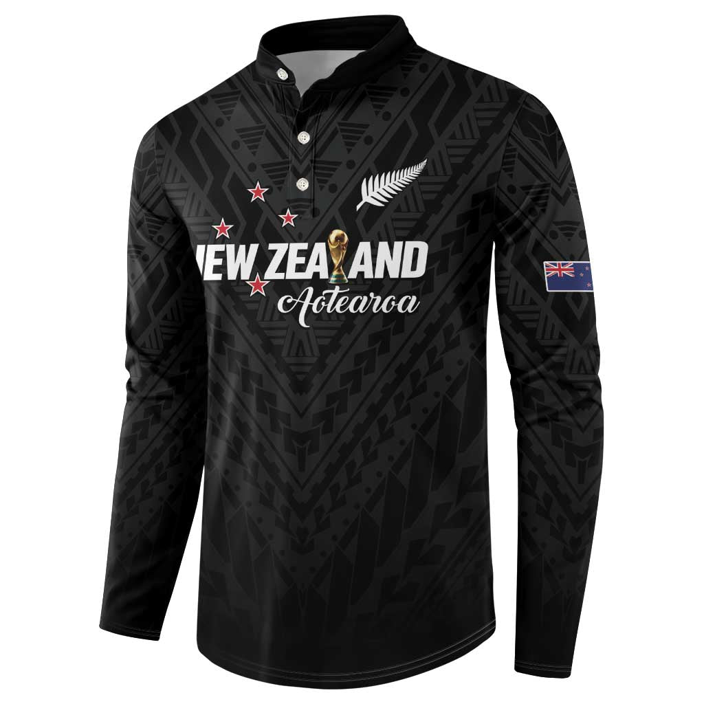Custom Football New Zealand Button Sweatshirt Aotearoa United Black Version - Polynesian Pride