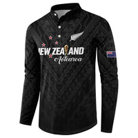 Custom Football New Zealand Button Sweatshirt Aotearoa United Black Version - Polynesian Pride
