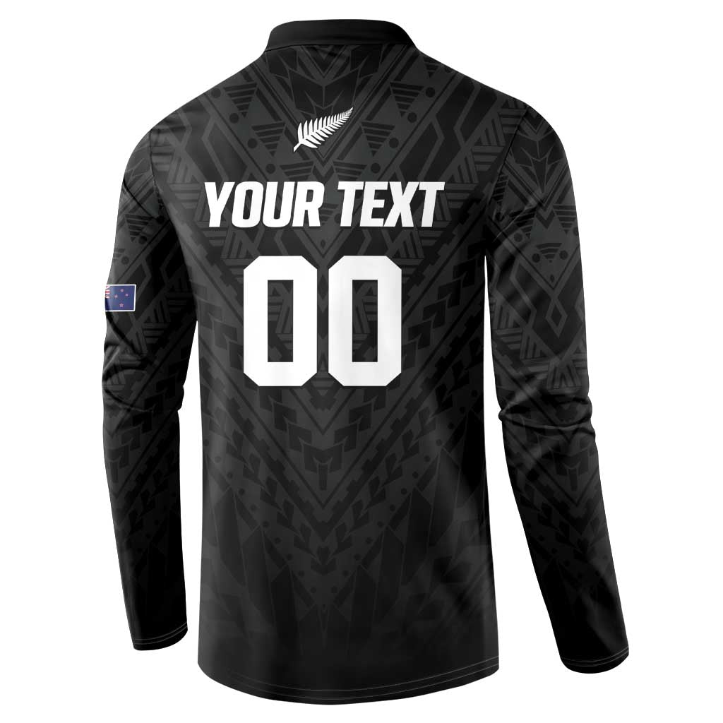 Custom Football New Zealand Button Sweatshirt Aotearoa United Black Version - Polynesian Pride