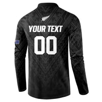 Custom Football New Zealand Button Sweatshirt Aotearoa United Black Version - Polynesian Pride