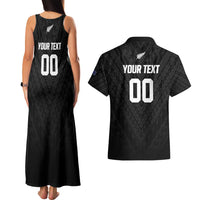 Custom Football New Zealand Couples Matching Tank Maxi Dress and Hawaiian Shirt Aotearoa United Black Version - Polynesian Pride