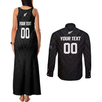 Custom Football New Zealand Couples Matching Tank Maxi Dress and Long Sleeve Button Shirt Aotearoa United Black Version - Polynesian Pride