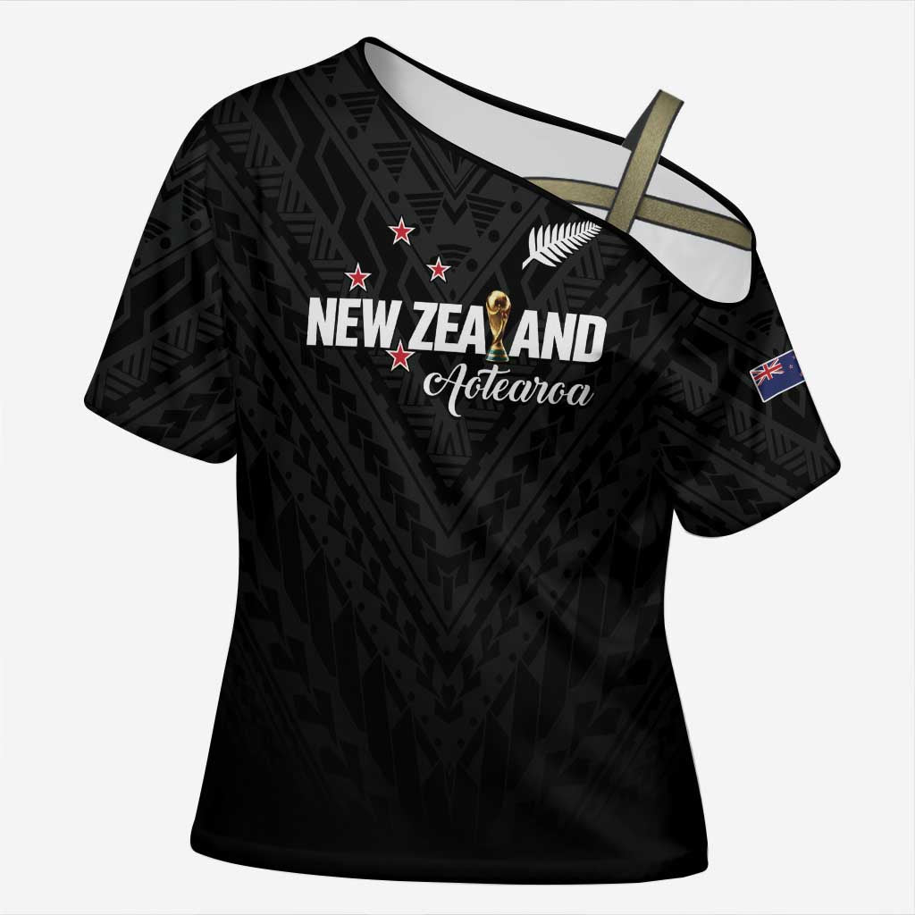 Custom Football New Zealand Cross Shoulder Shirt Aotearoa United Black Version - Polynesian Pride