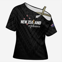 Custom Football New Zealand Cross Shoulder Shirt Aotearoa United Black Version - Polynesian Pride