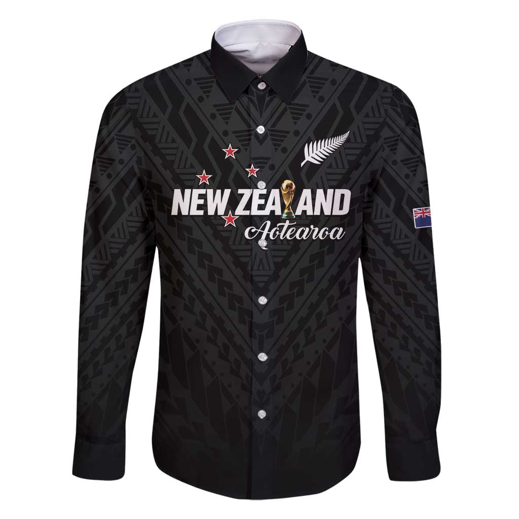 Custom Football New Zealand Family Matching Long Sleeve Bodycon Dress and Hawaiian Shirt Aotearoa United Black Version - Polynesian Pride