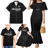 Custom Football New Zealand Family Matching Mermaid Dress and Hawaiian Shirt Aotearoa United Black Version - Polynesian Pride