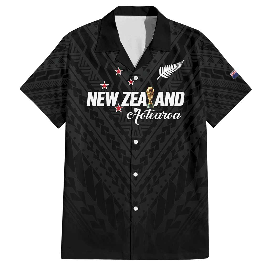 Custom Football New Zealand Family Matching Puletasi and Hawaiian Shirt Aotearoa United Black Version - Polynesian Pride