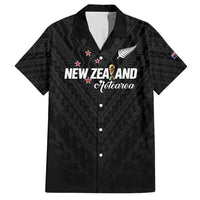Custom Football New Zealand Family Matching Short Sleeve Bodycon Dress and Hawaiian Shirt Aotearoa United Black Version - Polynesian Pride