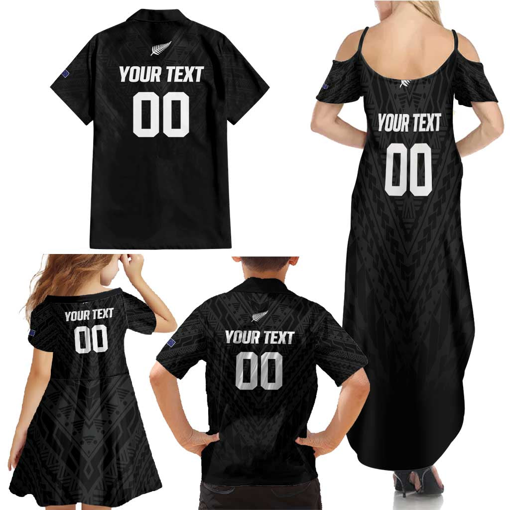 Custom Football New Zealand Family Matching Summer Maxi Dress and Hawaiian Shirt Aotearoa United Black Version - Polynesian Pride