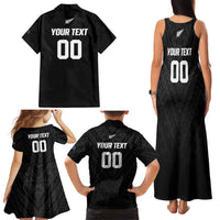 Custom Football New Zealand Family Matching Tank Maxi Dress and Hawaiian Shirt Aotearoa United Black Version - Polynesian Pride