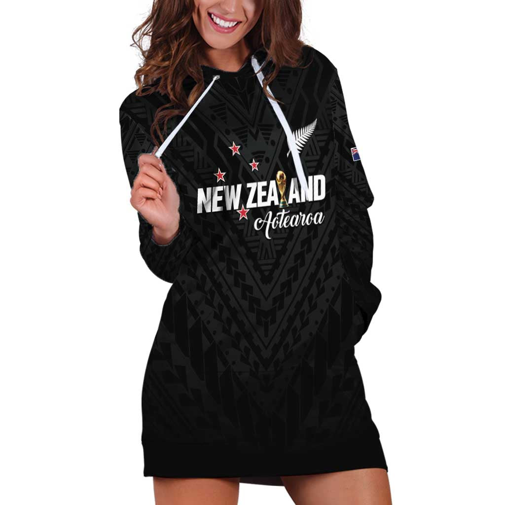 Custom Football New Zealand Hoodie Dress Aotearoa United Black Version LT01 Black - Polynesian Pride
