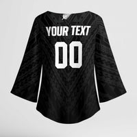 Custom Football New Zealand Kimono Sleeve Blouse Aotearoa United Black Version - Polynesian Pride