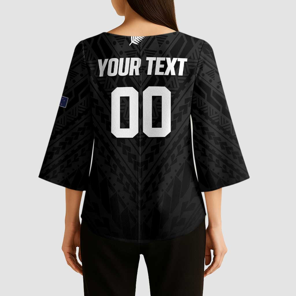 Custom Football New Zealand Kimono Sleeve Blouse Aotearoa United Black Version - Polynesian Pride