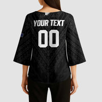 Custom Football New Zealand Kimono Sleeve Blouse Aotearoa United Black Version - Polynesian Pride