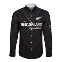Custom Football New Zealand Long Sleeve Button Shirt Aotearoa United Black Version - Polynesian Pride