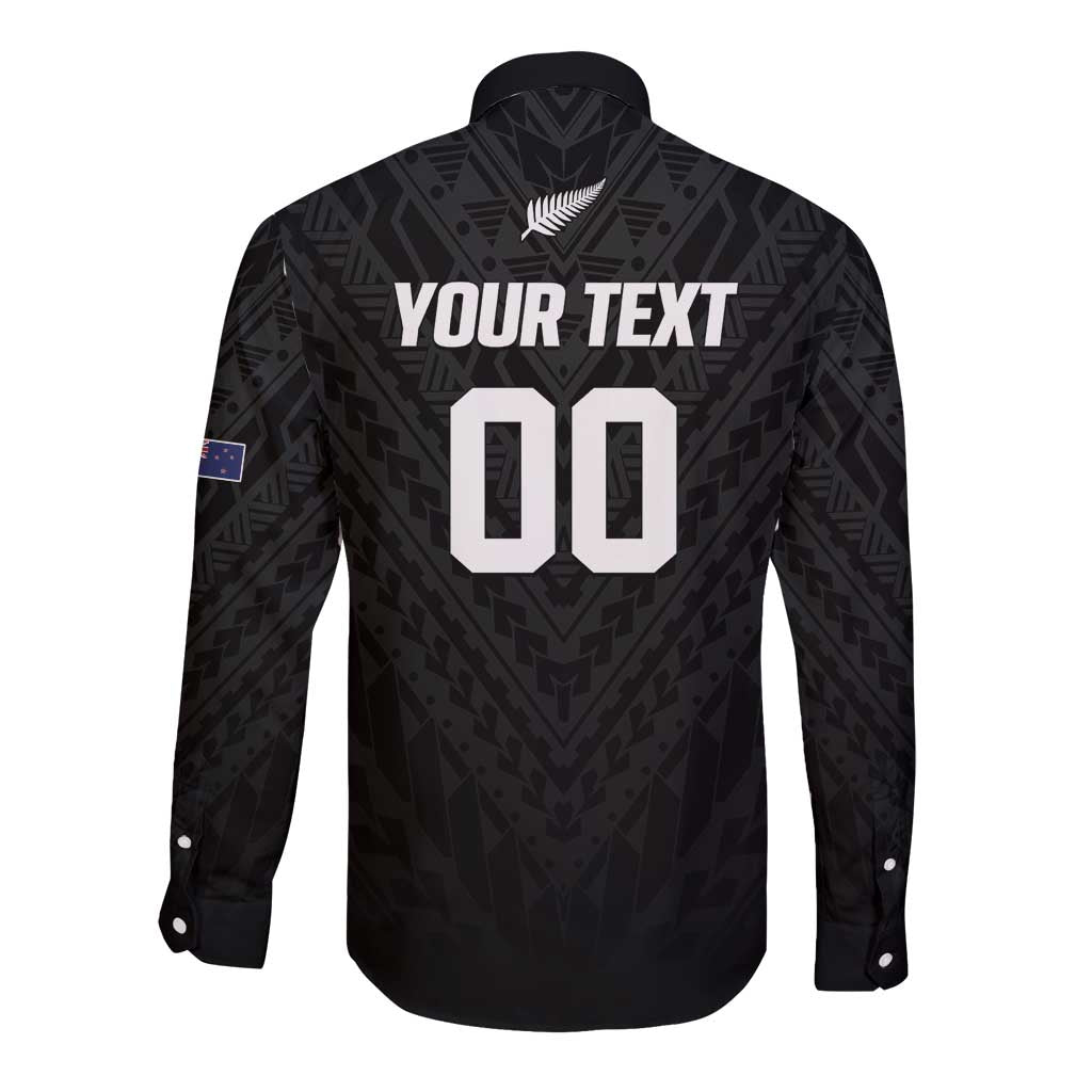 Custom Football New Zealand Long Sleeve Button Shirt Aotearoa United Black Version - Polynesian Pride