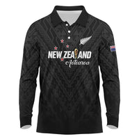 Custom Football New Zealand Long Sleeve Polo Shirt Aotearoa United Black Version - Polynesian Pride