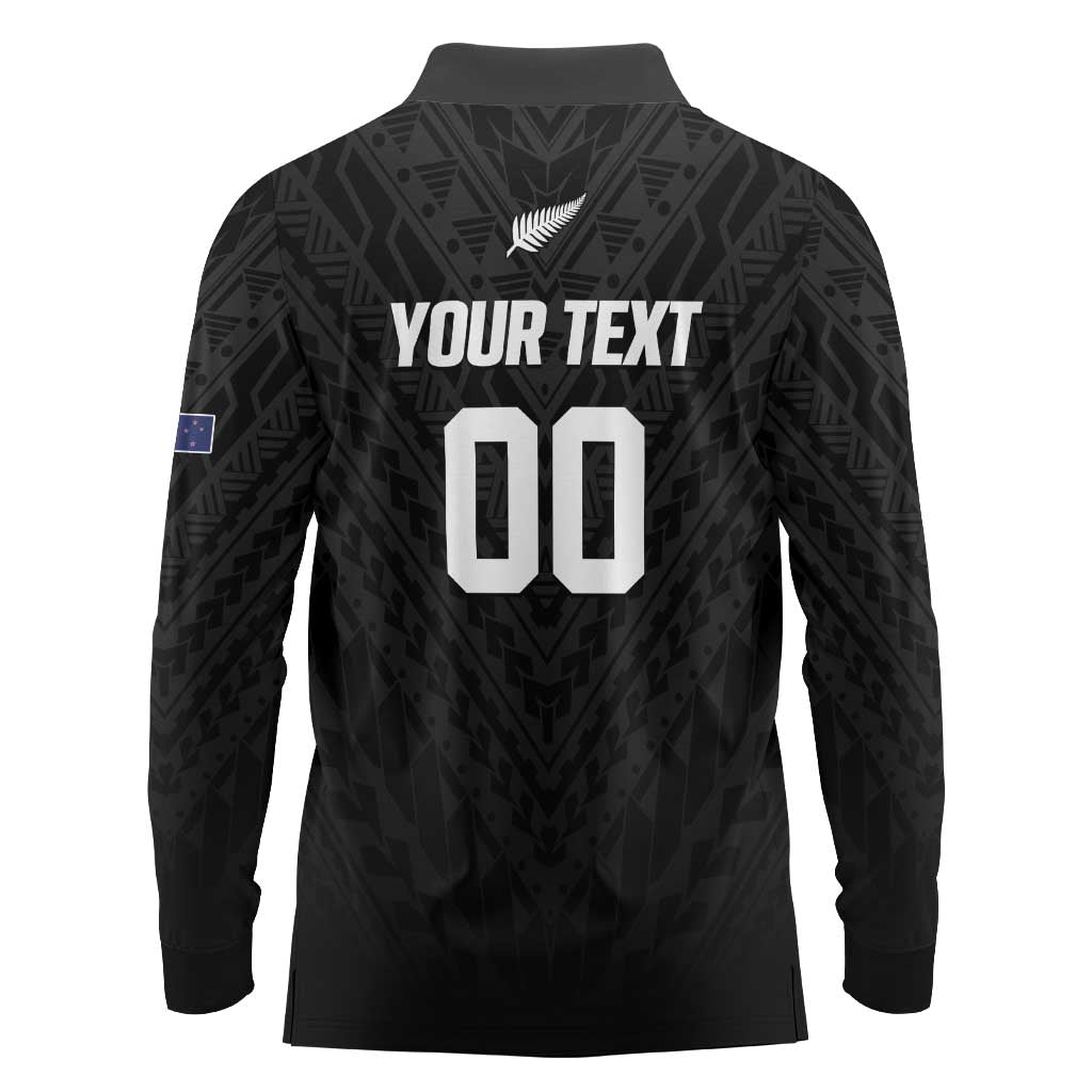 Custom Football New Zealand Long Sleeve Polo Shirt Aotearoa United Black Version - Polynesian Pride