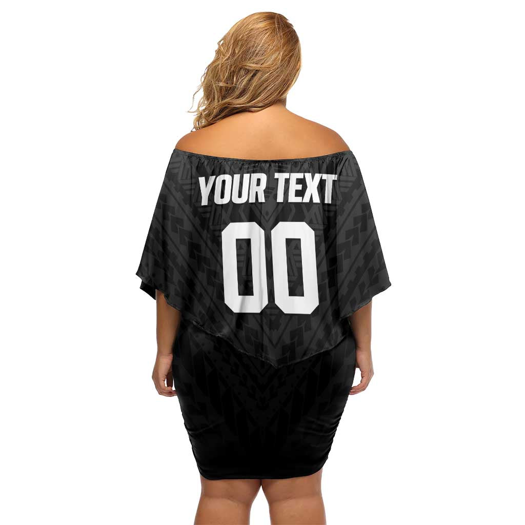 Custom Football New Zealand Off Shoulder Short Dress Aotearoa United Black Version - Polynesian Pride