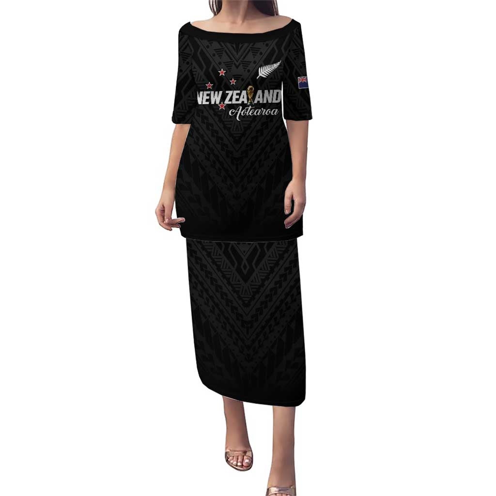 Custom Football New Zealand Puletasi Aotearoa United Black Version LT01 Long Dress Black - Polynesian Pride