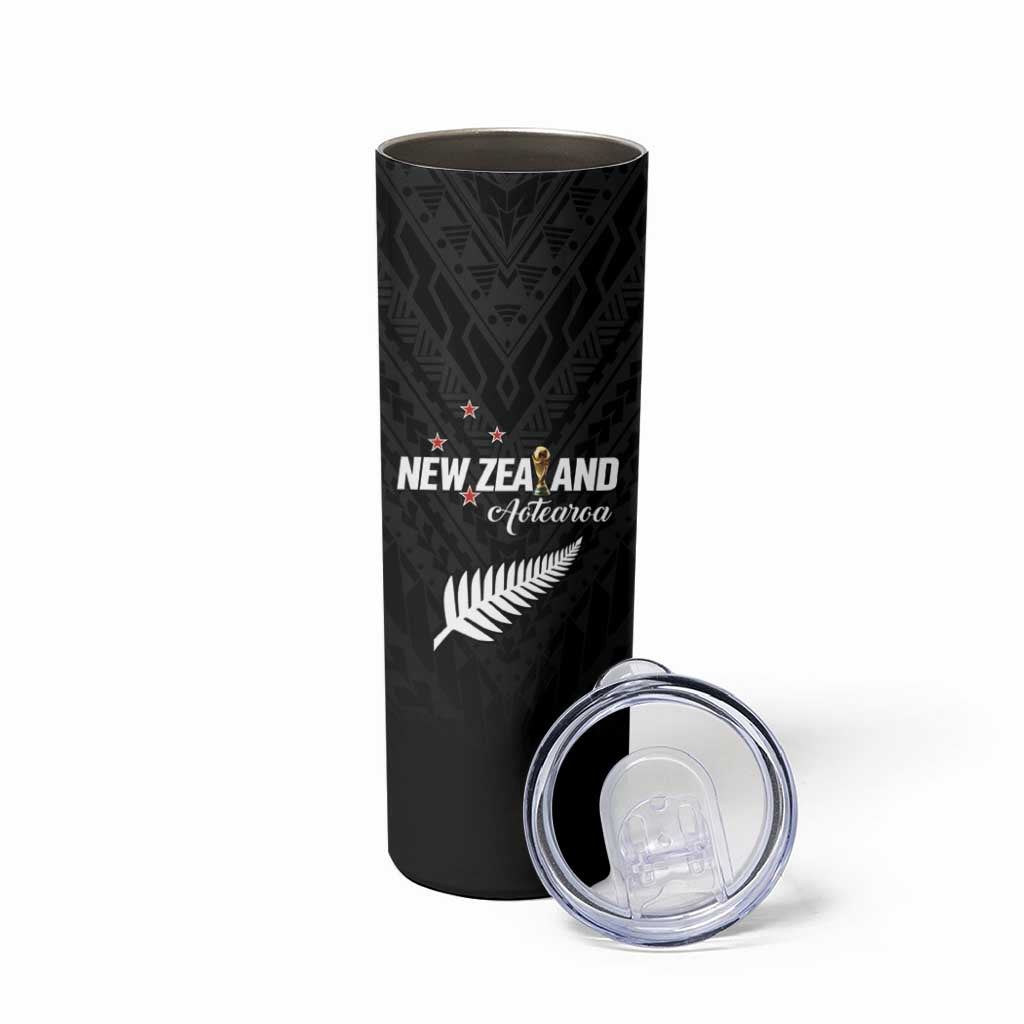 Custom Football New Zealand Skinny Tumbler Aotearoa United Black Version - Polynesian Pride