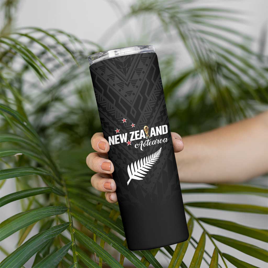 Custom Football New Zealand Skinny Tumbler Aotearoa United Black Version - Polynesian Pride